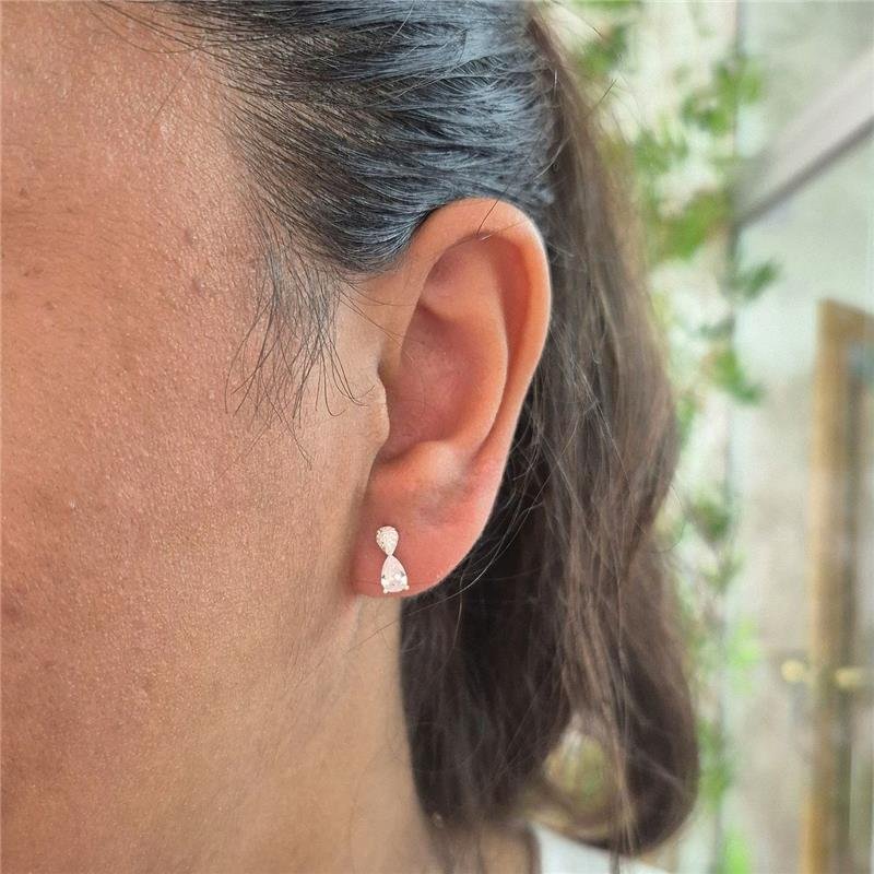 BRINCO PRATA 925 2 GOTAS TRABALHADA E ZIRCONIA