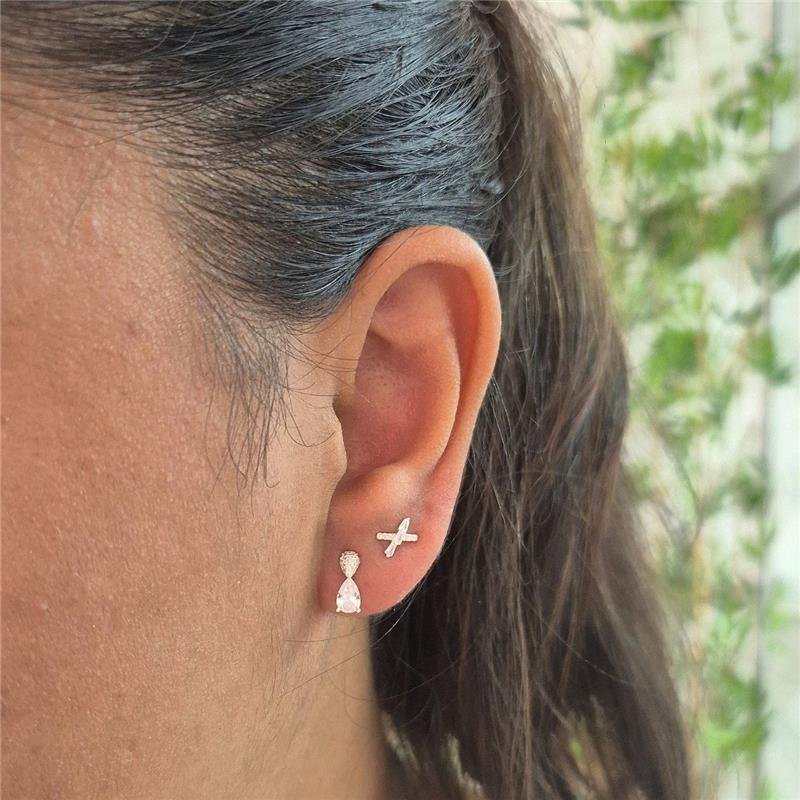 BRINCO PRATA 925 2 GOTAS TRABALHADA E ZIRCONIA