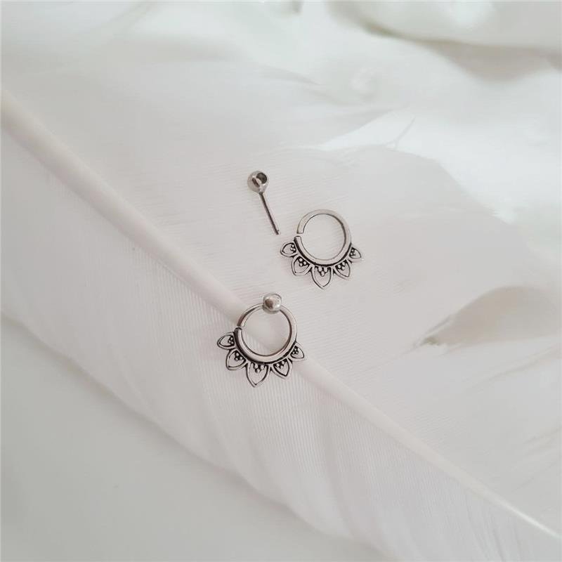 BRINCO PRATA 925 2X1 ARGOLINHA MEIA FLOR