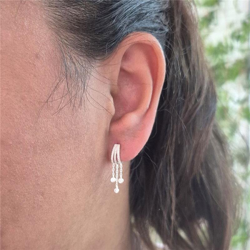 BRINCO PRATA 925 3 LINHAS CRAVEJADAS COM ZIRCONIAS PENDURADAS