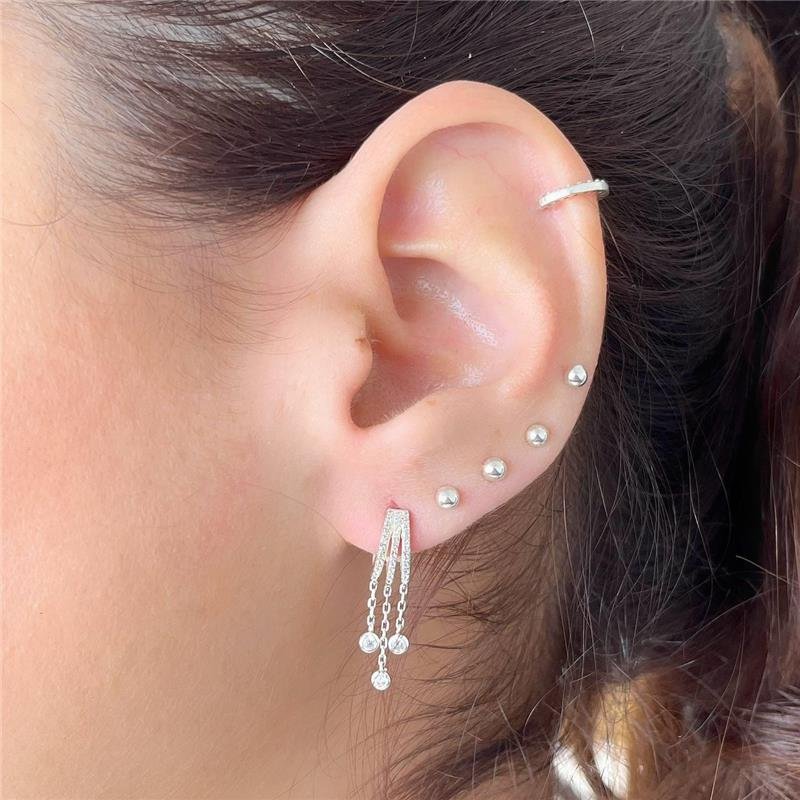 BRINCO PRATA 925 3 LINHAS CRAVEJADAS COM ZIRCONIAS PENDURADAS