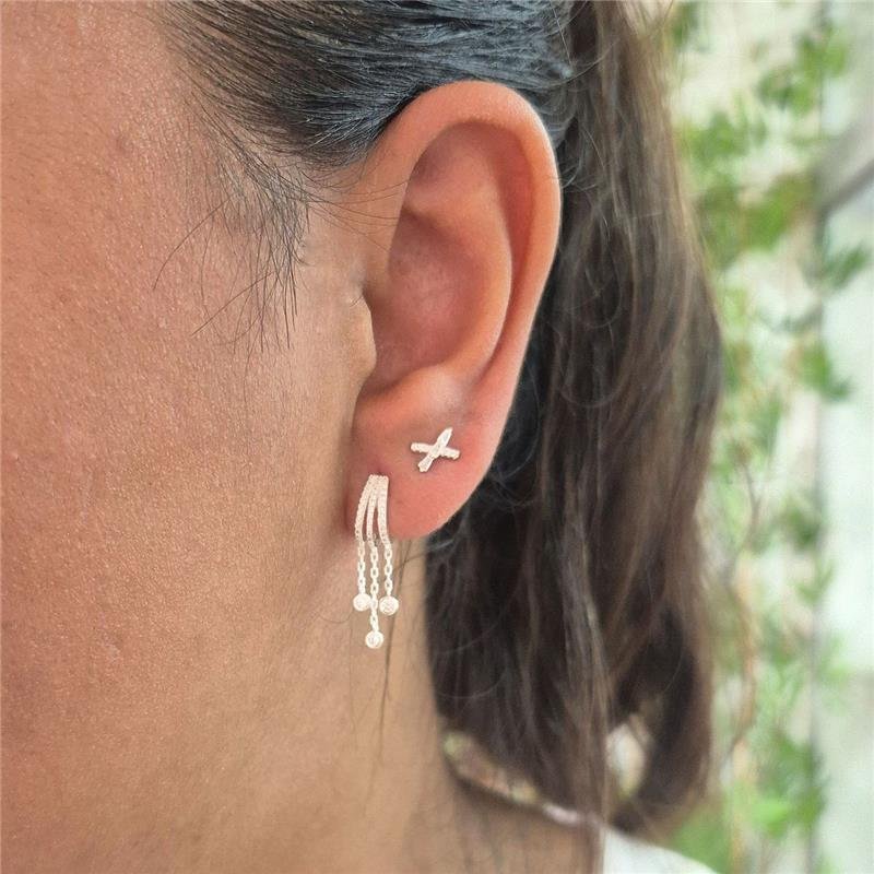 BRINCO PRATA 925 3 LINHAS CRAVEJADAS COM ZIRCONIAS PENDURADAS