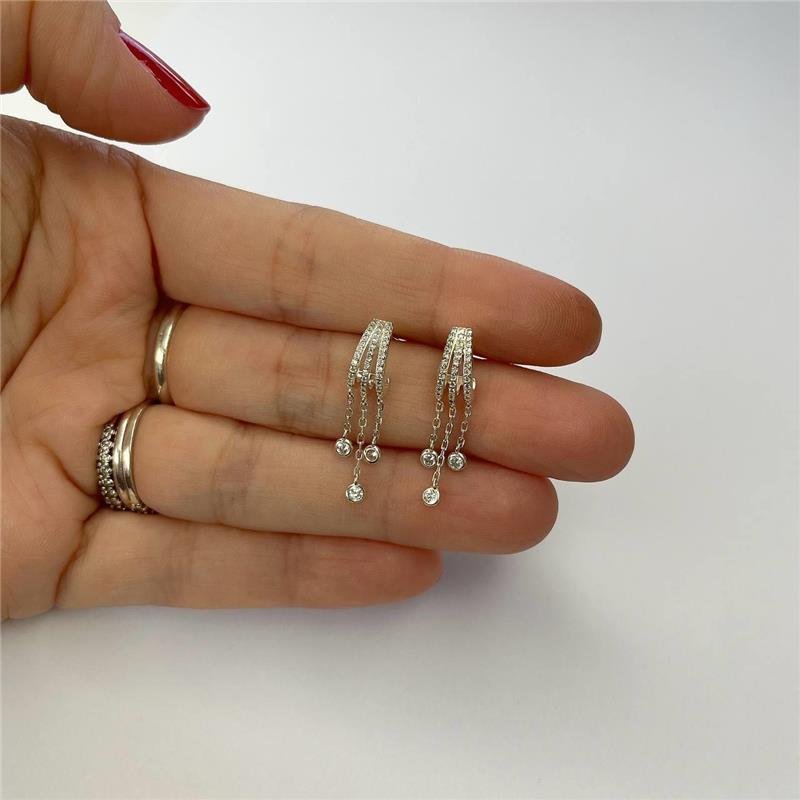 BRINCO PRATA 925 3 LINHAS CRAVEJADAS COM ZIRCONIAS PENDURADAS
