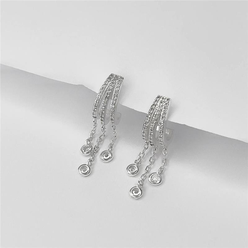 BRINCO PRATA 925 3 LINHAS CRAVEJADAS COM ZIRCONIAS PENDURADAS