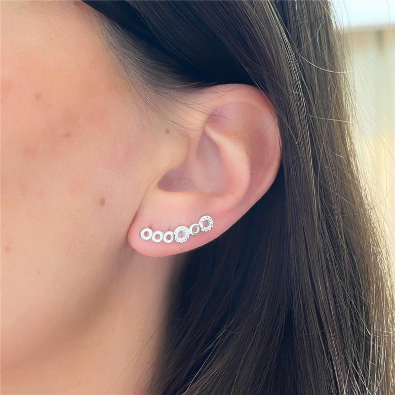 BRINCO PRATA 925 6 CÍRCULOS VAZADOS LISO E CRAVEJADO