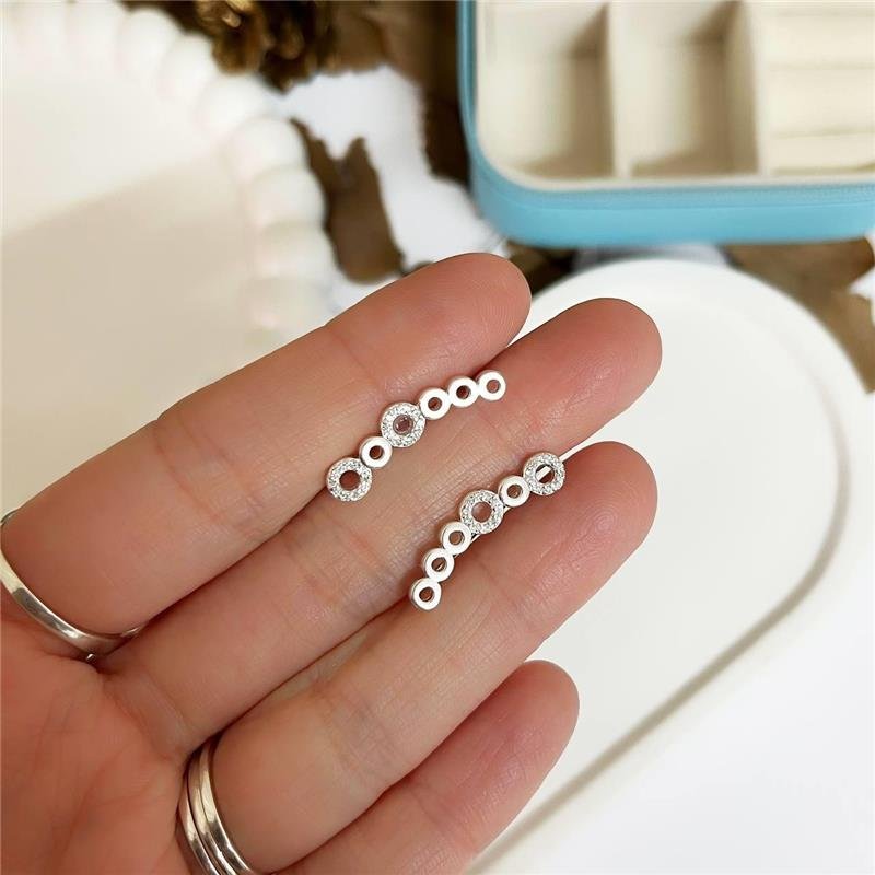 BRINCO PRATA 925 6 CÍRCULOS VAZADOS LISO E CRAVEJADO