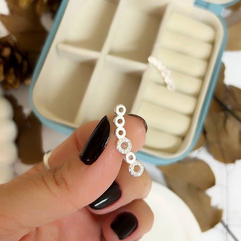 BRINCO PRATA 925 6 CÍRCULOS VAZADOS LISO E CRAVEJADO