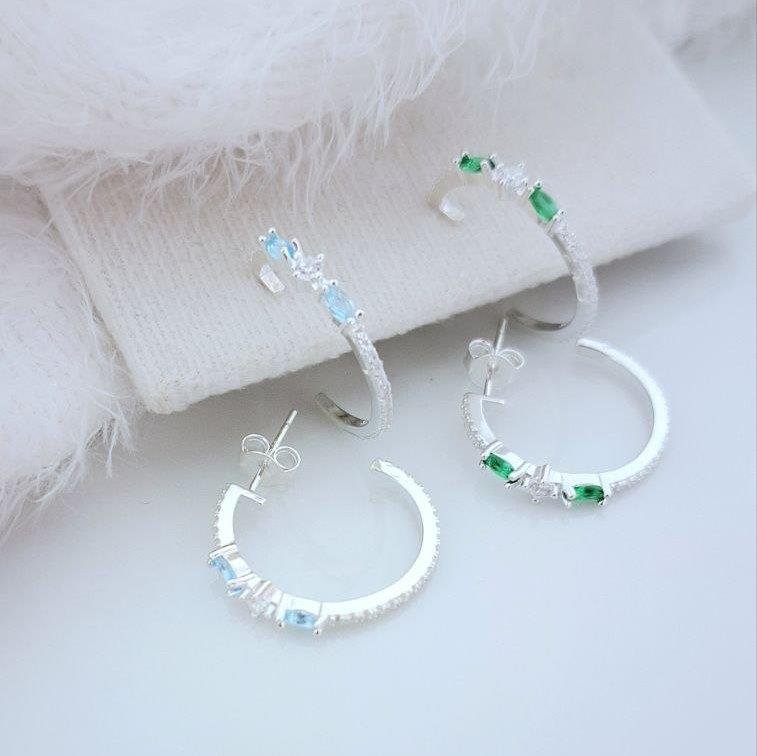BRINCO PRATA 925 ARGOLA 2 ZIRCÔNIAS COLORIDAS