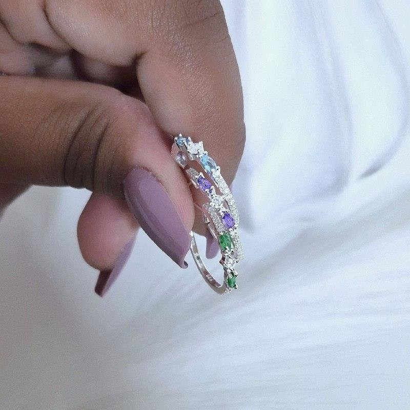 BRINCO PRATA 925 ARGOLA 2 ZIRCÔNIAS COLORIDAS