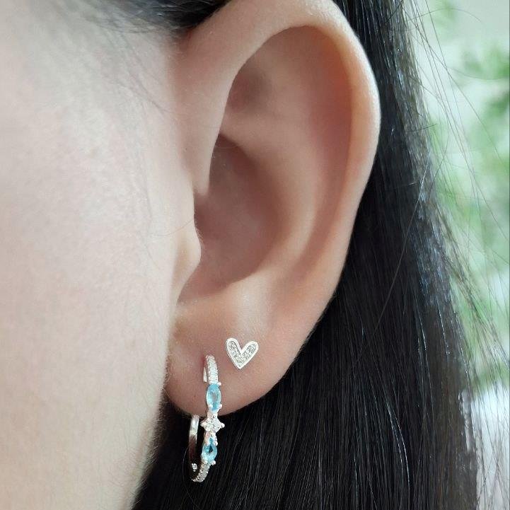 BRINCO PRATA 925 ARGOLA 2 ZIRCÔNIAS COLORIDAS