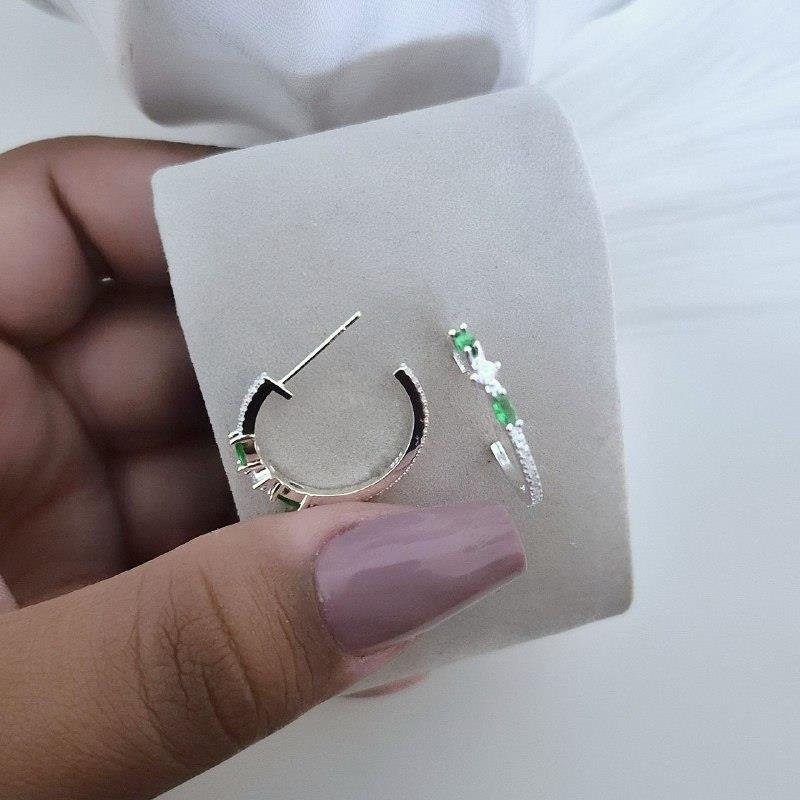 BRINCO PRATA 925 ARGOLA 2 ZIRCÔNIAS COLORIDAS