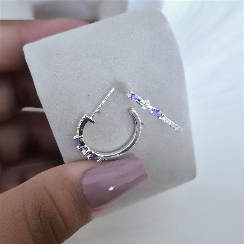 BRINCO PRATA 925 ARGOLA 2 ZIRCÔNIAS COLORIDAS