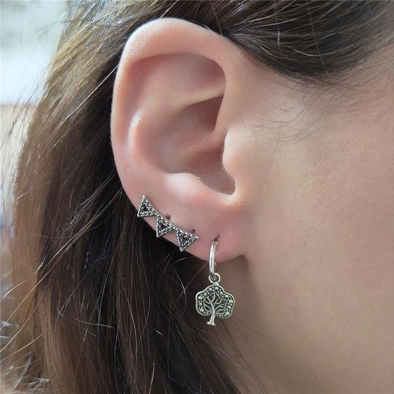 BRINCO PRATA 925 ARGOLA ÁRVORE CRAVEJADA