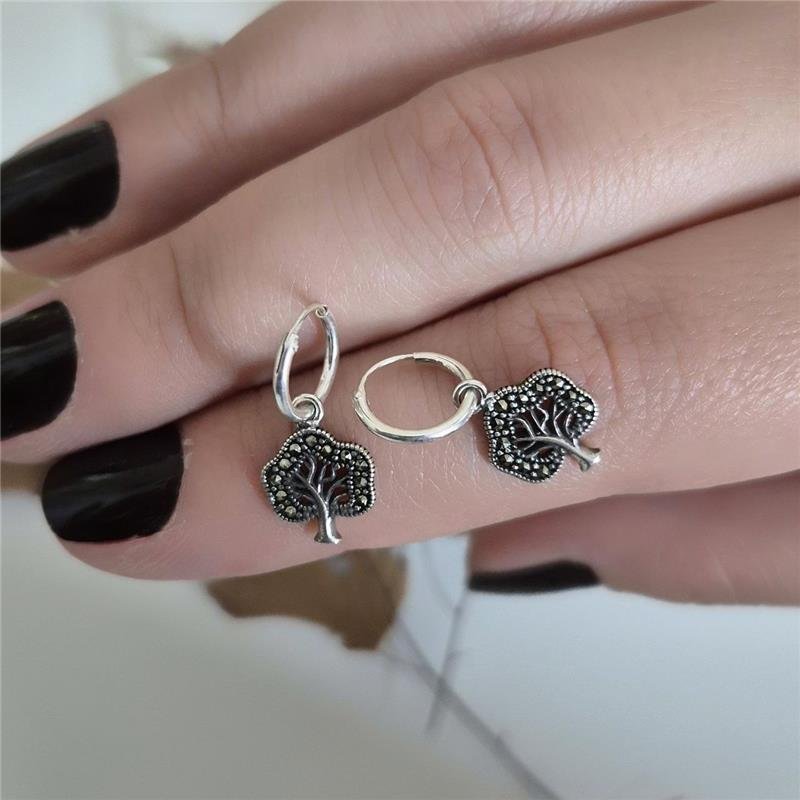 BRINCO PRATA 925 ARGOLA ÁRVORE CRAVEJADA