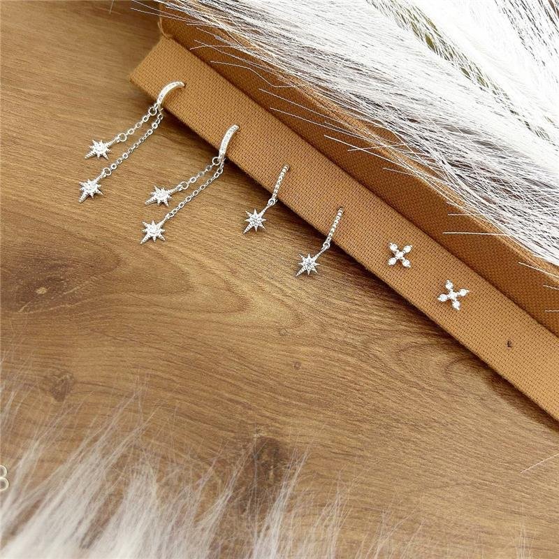 BRINCO PRATA 925 ARGOLA COM ESTRELA CRAVEJADA