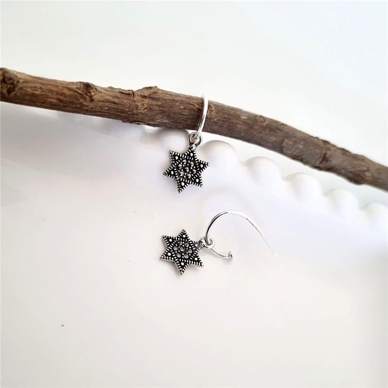 BRINCO PRATA 925 ARGOLA COM ESTRELA SEIS PONTAS CRAVEJADA