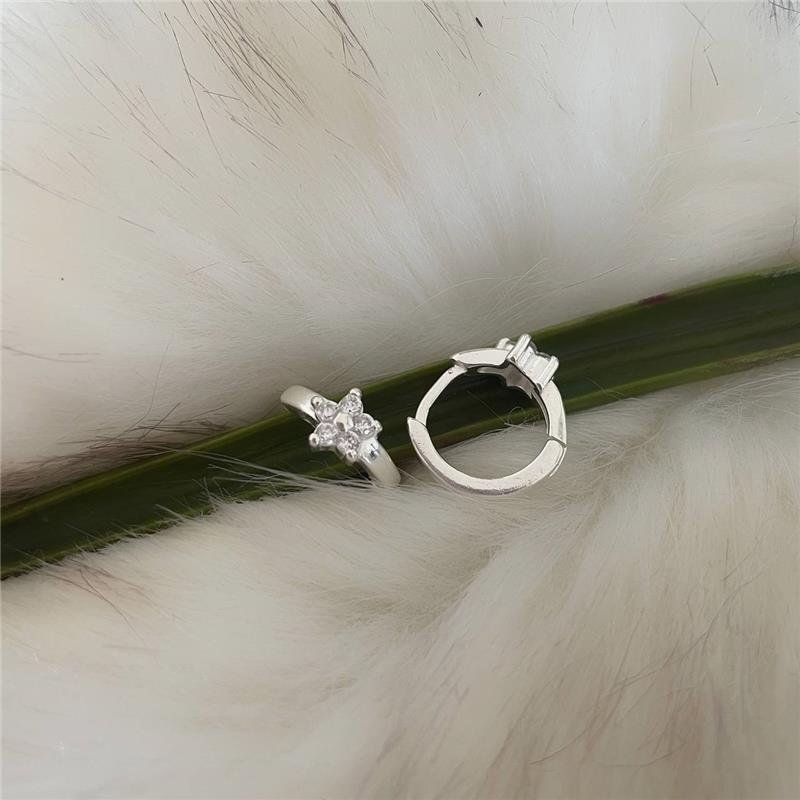 BRINCO PRATA 925 ARGOLA COM FLOR DE PEDRA