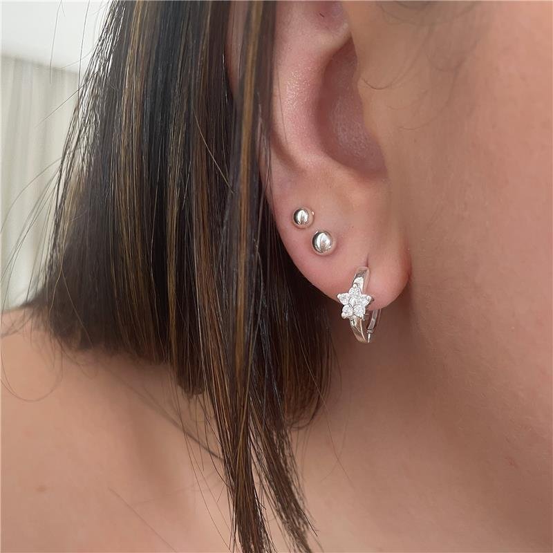 BRINCO PRATA 925 ARGOLA COM FLOR DE PEDRA