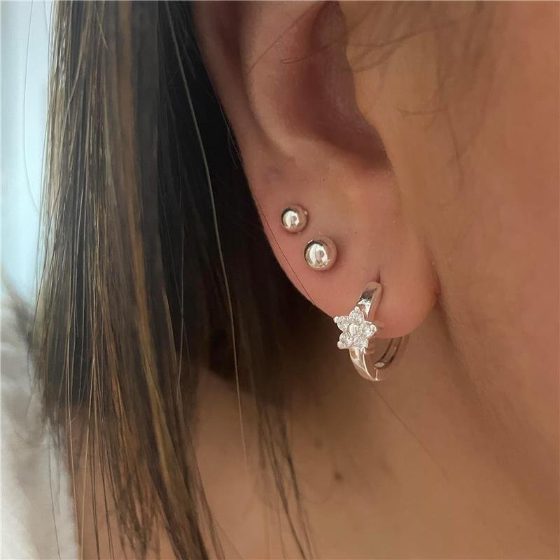 BRINCO PRATA 925 ARGOLA COM FLOR DE PEDRA