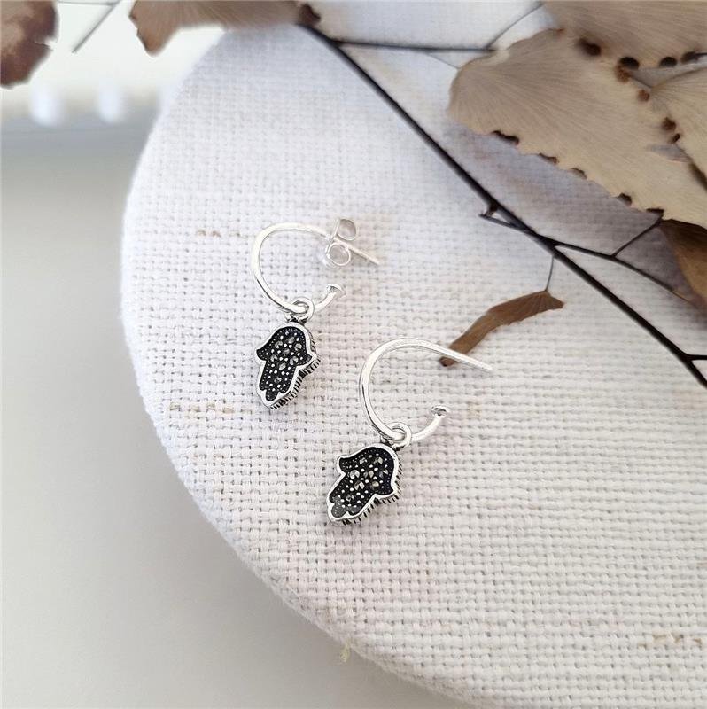 BRINCO PRATA 925 ARGOLA COM MÃO DE FÁTIMA CRAVEJADA