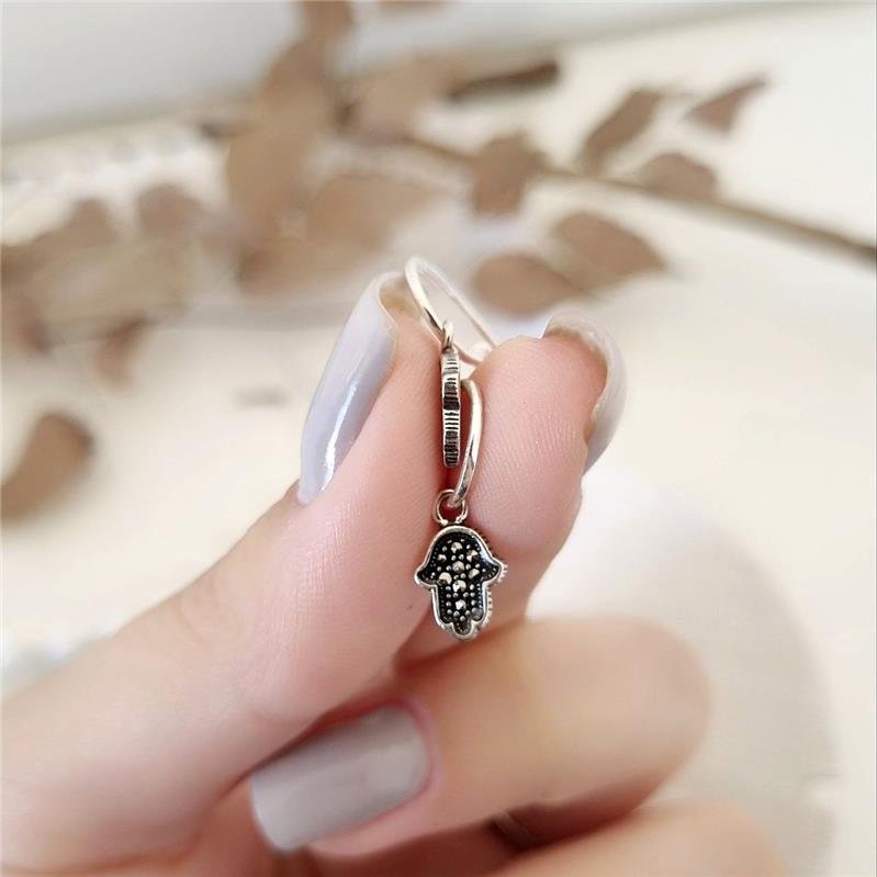 BRINCO PRATA 925 ARGOLA COM MÃO DE FÁTIMA CRAVEJADA