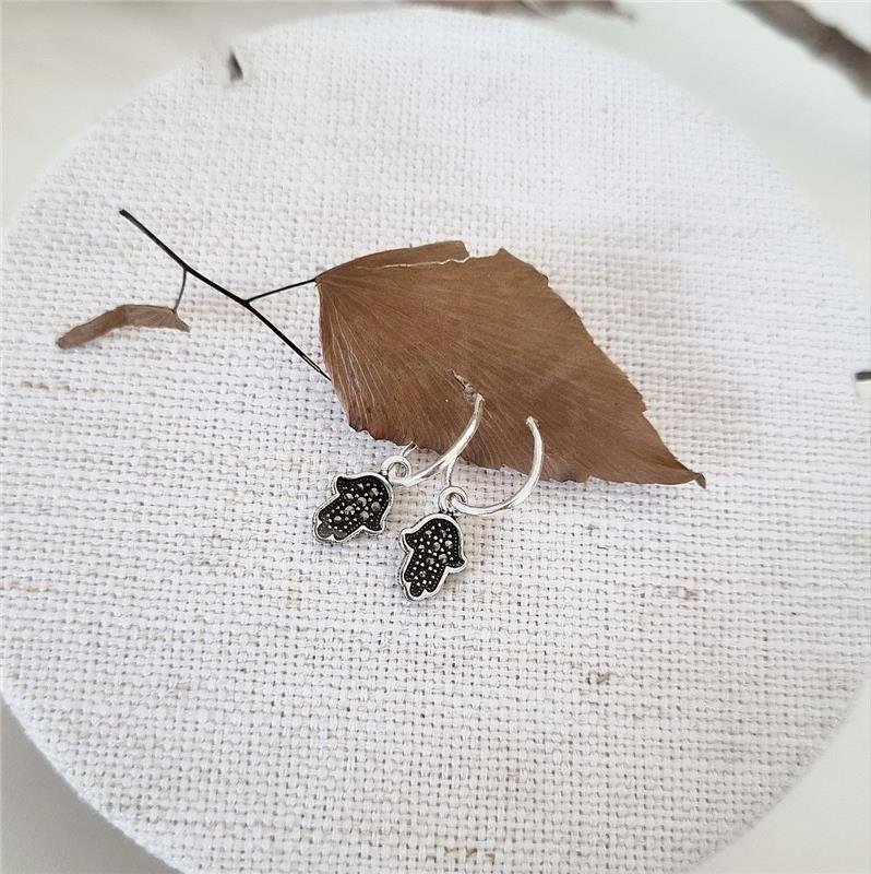 BRINCO PRATA 925 ARGOLA COM MÃO DE FÁTIMA CRAVEJADA