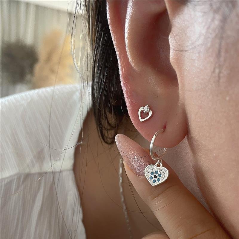 BRINCO PRATA 925 ARGOLA CORAÇÃO OLHO GREGO