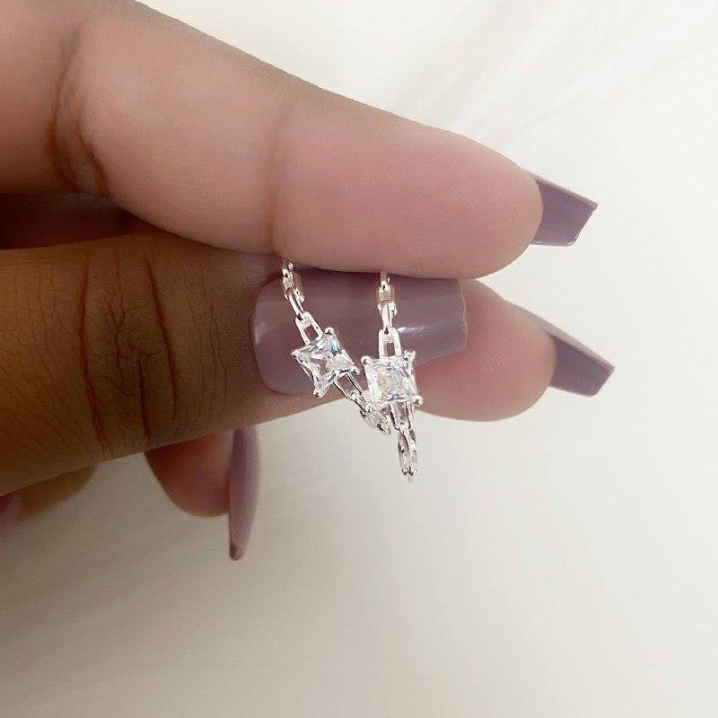 BRINCO PRATA 925 ARGOLA CORRENTE ZIRCÔNIA QUADRADA