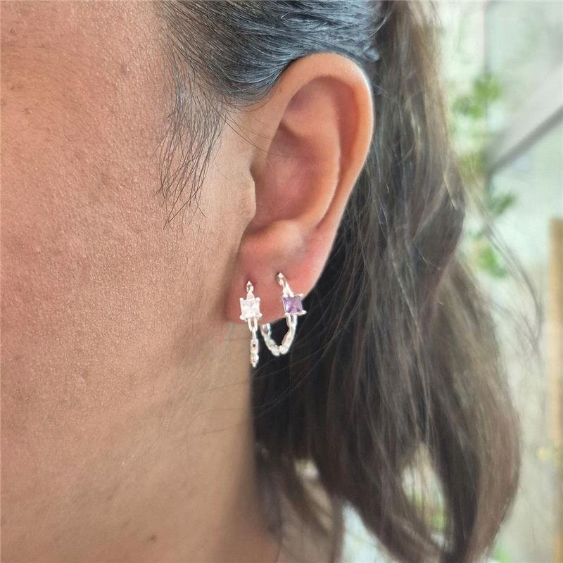 BRINCO PRATA 925 ARGOLA CORRENTE ZIRCÔNIA QUADRADA