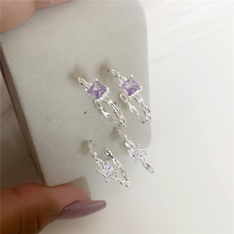 BRINCO PRATA 925 ARGOLA CORRENTE ZIRCÔNIA QUADRADA