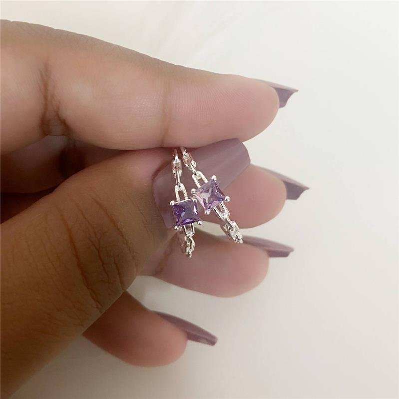 BRINCO PRATA 925 ARGOLA CORRENTE ZIRCÔNIA QUADRADA