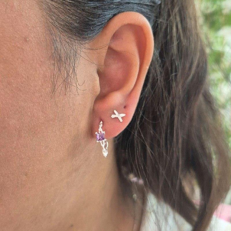 BRINCO PRATA 925 ARGOLA CORRENTE ZIRCÔNIA QUADRADA