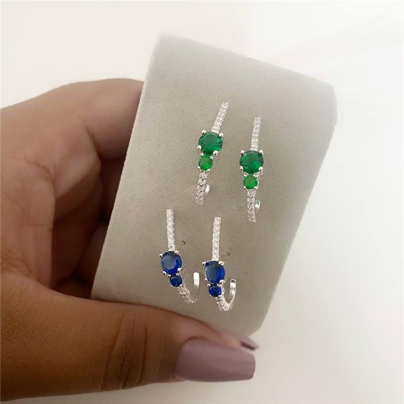 BRINCO PRATA 925 ARGOLA J CRAVEJADO ZIRCONIA CORES