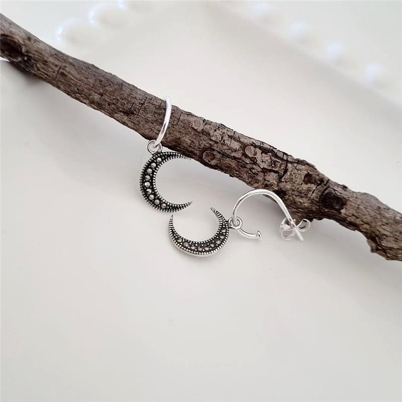 BRINCO PRATA 925 ARGOLA MEIA LUA CRAVEJADA