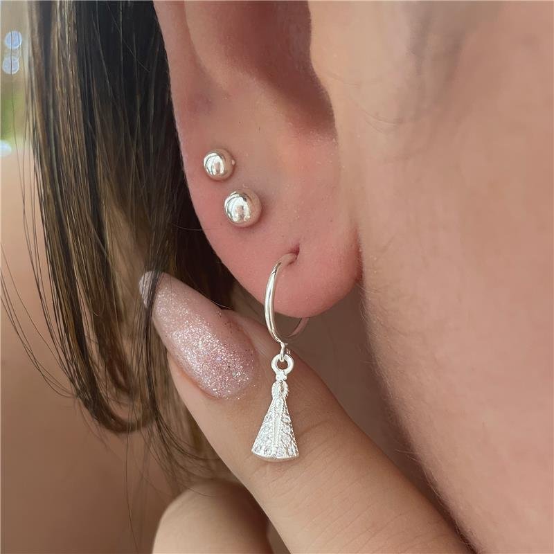 BRINCO PRATA 925 ARGOLA NOSSA SENHORA APARECIDA CRAVEJADO