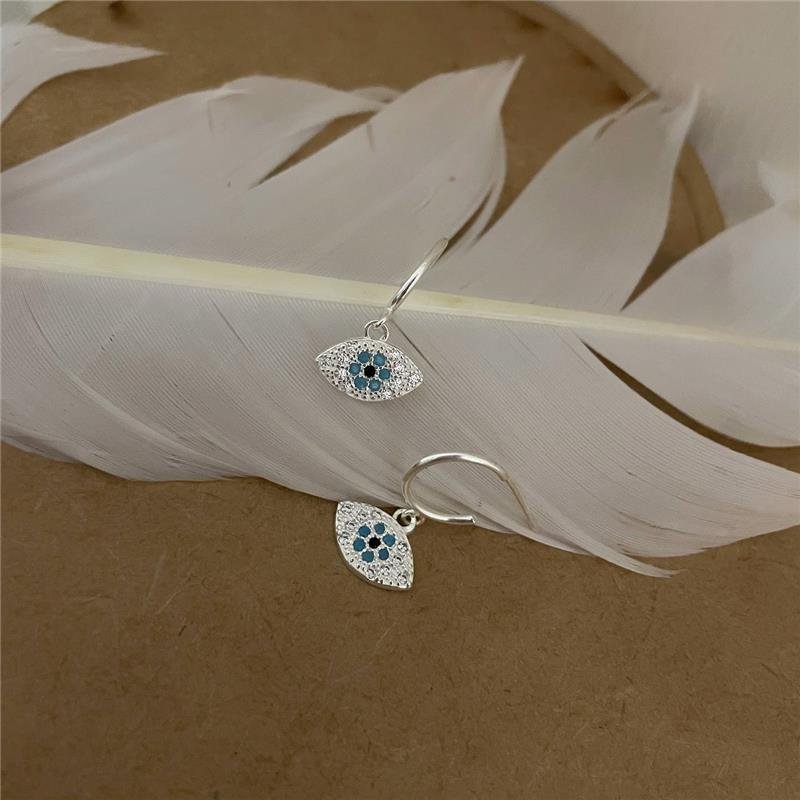 BRINCO PRATA 925 ARGOLA OLHO GREGO CRAVEJADO COM ZIRCÔNIA