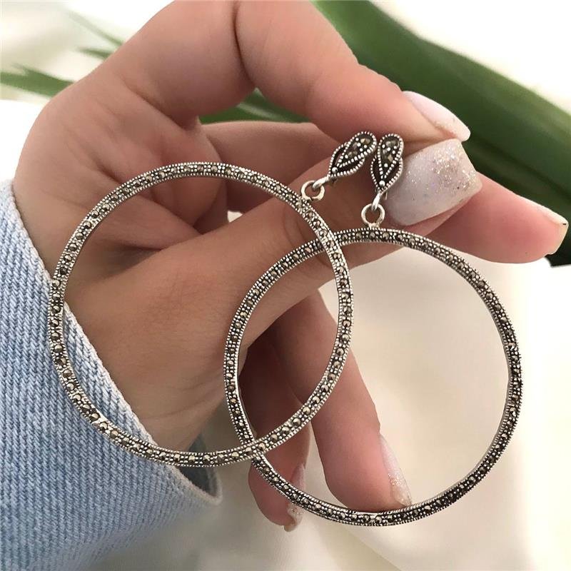 BRINCO PRATA 925 ARGOLA PENDURADA COM MARCASSITA