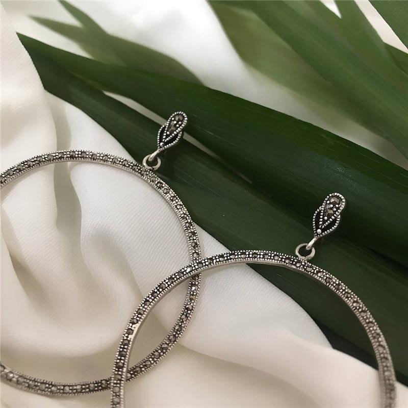 BRINCO PRATA 925 ARGOLA PENDURADA COM MARCASSITA