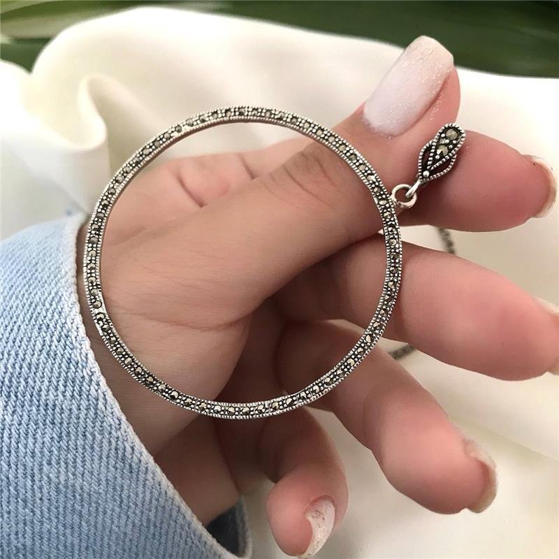 BRINCO PRATA 925 ARGOLA PENDURADA COM MARCASSITA