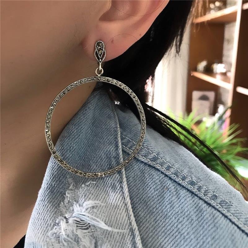 BRINCO PRATA 925 ARGOLA PENDURADA COM MARCASSITA