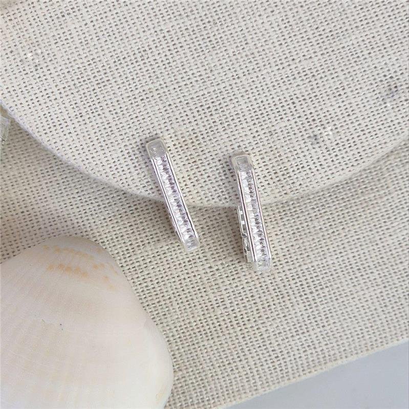 BRINCO PRATA 925 ARGOLA RETANGULAR ZIRCÔNIA