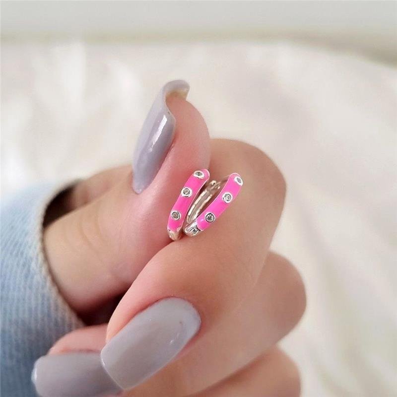 BRINCO PRATA 925 ARGOLA ROSA COM PEDRA