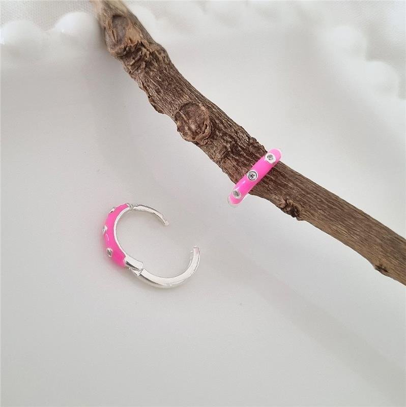 BRINCO PRATA 925 ARGOLA ROSA COM PEDRA