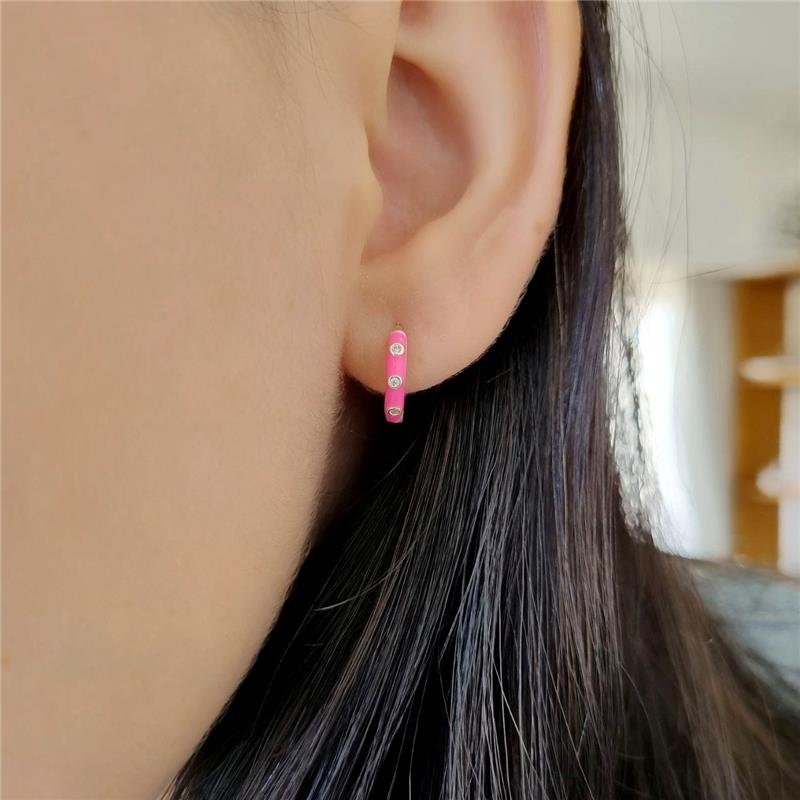 BRINCO PRATA 925 ARGOLA ROSA COM PEDRA