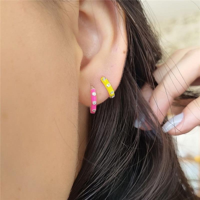 BRINCO PRATA 925 ARGOLA ROSA COM PEDRA