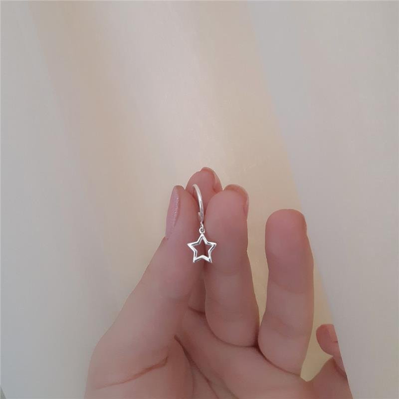 BRINCO PRATA 925 ARGOLINHA COM ESTRELA PENDURADA