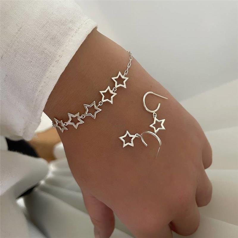 BRINCO PRATA 925 ARGOLINHA COM ESTRELA PENDURADA