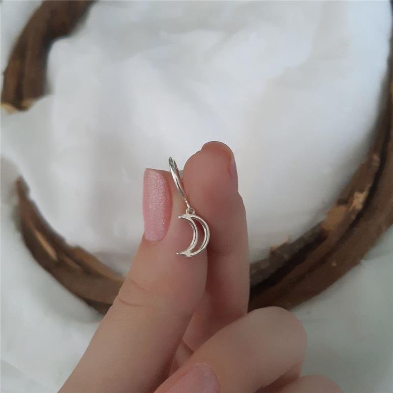 BRINCO PRATA 925 ARGOLINHA LUA PENDURADA