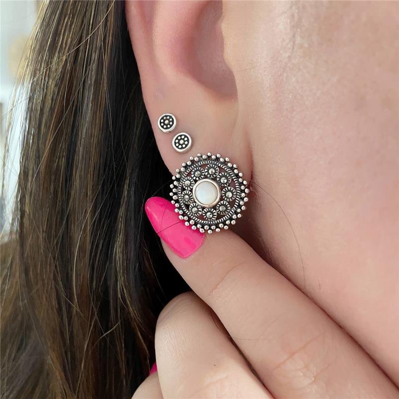 BRINCO PRATA 925 BALI REDONDO COM PEDRA NATURAL