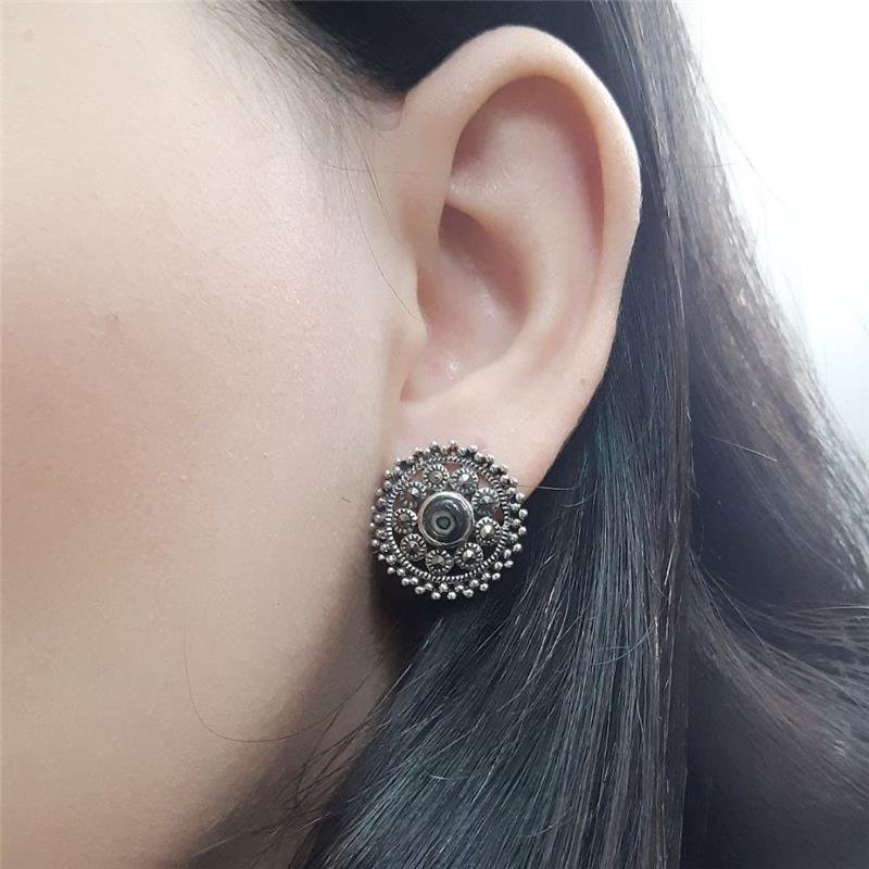 BRINCO PRATA 925 BALI REDONDO COM PEDRA NATURAL